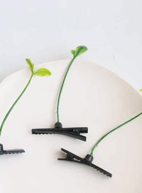 创意清新绿色小豆芽发夹儿童搞怪小草鸭嘴夹立体发卡不伤发头饰女