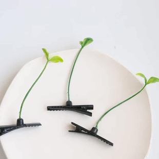 创意清新绿色小豆芽发夹儿童搞怪小草鸭嘴夹立体发卡不伤发头饰女