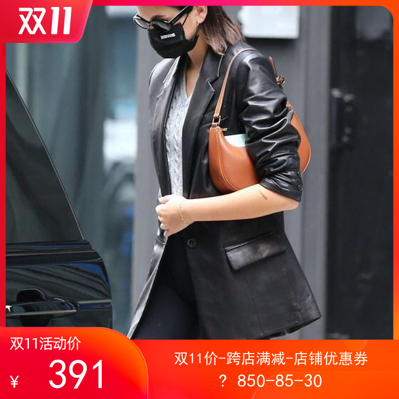 欧美街拍2020年秋冬新款修身显瘦机车中长皮衣外套女气质名媛潮