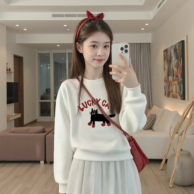 白色短款高腰薄款卫衣女装秋冬季2025新款小个子加绒套头爆款上衣