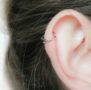 新品美国14K包金925银耳夹女双线无耳洞耳骨夹耳环耳勾不要耳孔环