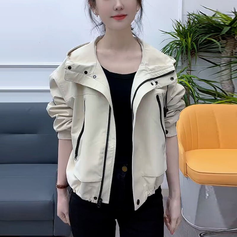 2026春秋连帽短款女小个子夹克