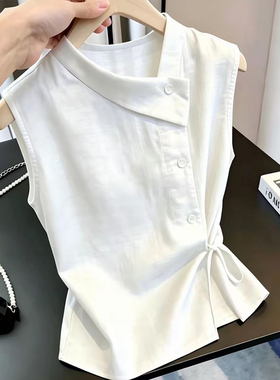 衬衫女夏2026新款巨好看设计感收腰修身小众复古法式无袖系带上衣