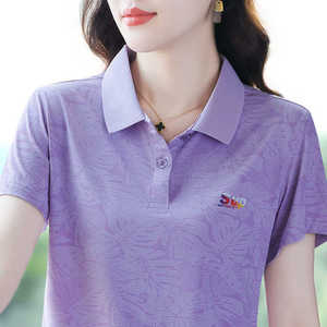 妈妈装翻领短袖t恤女夏季2024新款polo衫翻领运动休闲百搭上衣女