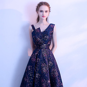 晚礼服女宴会气质轻奢小众高端蓝色主持人端庄大气正式 场合连衣裙