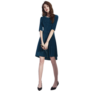晚礼服女宴会气质轻奢小众高端高级感年会丝绒宝蓝色小个子连衣裙