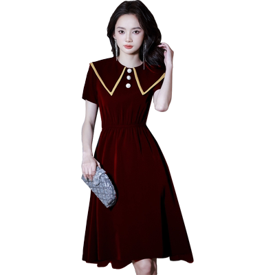 阿莲莉赫本风娃娃领敬酒服新娘女