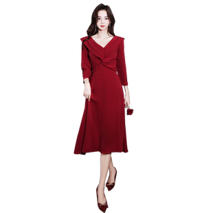 敬酒服新娘2026新款高级感红色订婚连衣裙小个子长袖回门结婚礼服