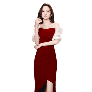 敬酒服新娘红色订婚连衣裙赫本平时可穿轻奢高级感小个子晚礼服女