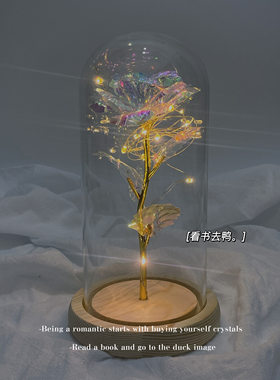 金箔炫彩变色玫瑰花玻璃罩led灯