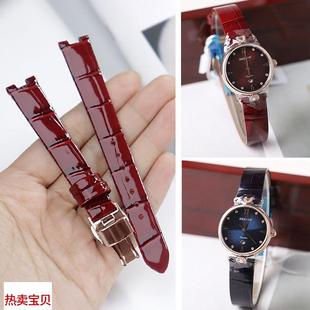 适配原厂凹口表带女款酒红色真皮表带雷迈6168L亮光表带14mm蝴蝶