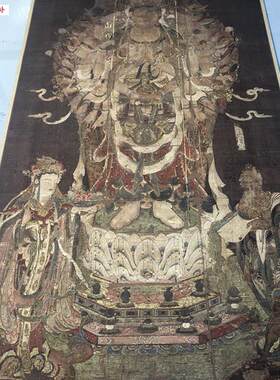 千手观音像i绢本68x136cm古画复制画人物立轴原作版画佛画装饰画