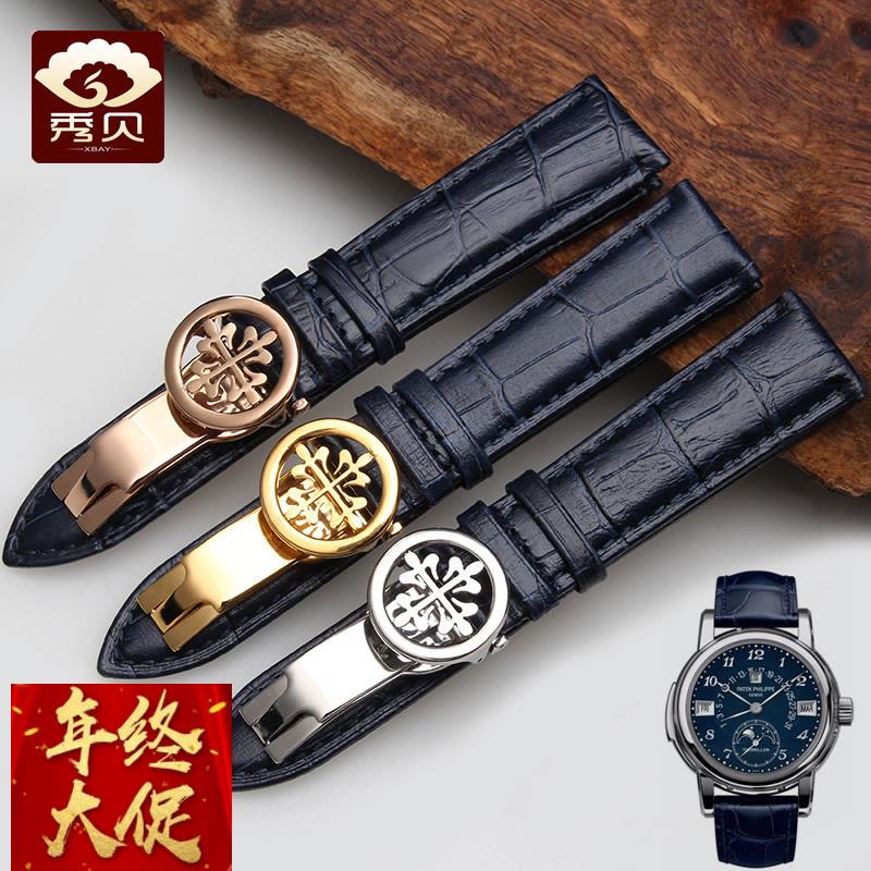 秀贝真皮表带适配百达翡丽复杂功能计时6104G-001深蓝色表带20mm