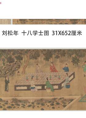 宋刘松年十八学士图重彩工笔人物国画长卷H学习画稿礼品微喷卷轴