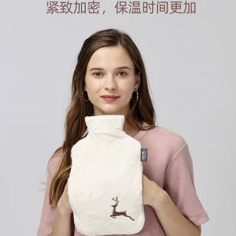 双插手长绒热水袋大号暖水袋2.0升抗压安全防爆环保PVC充水暖手宝