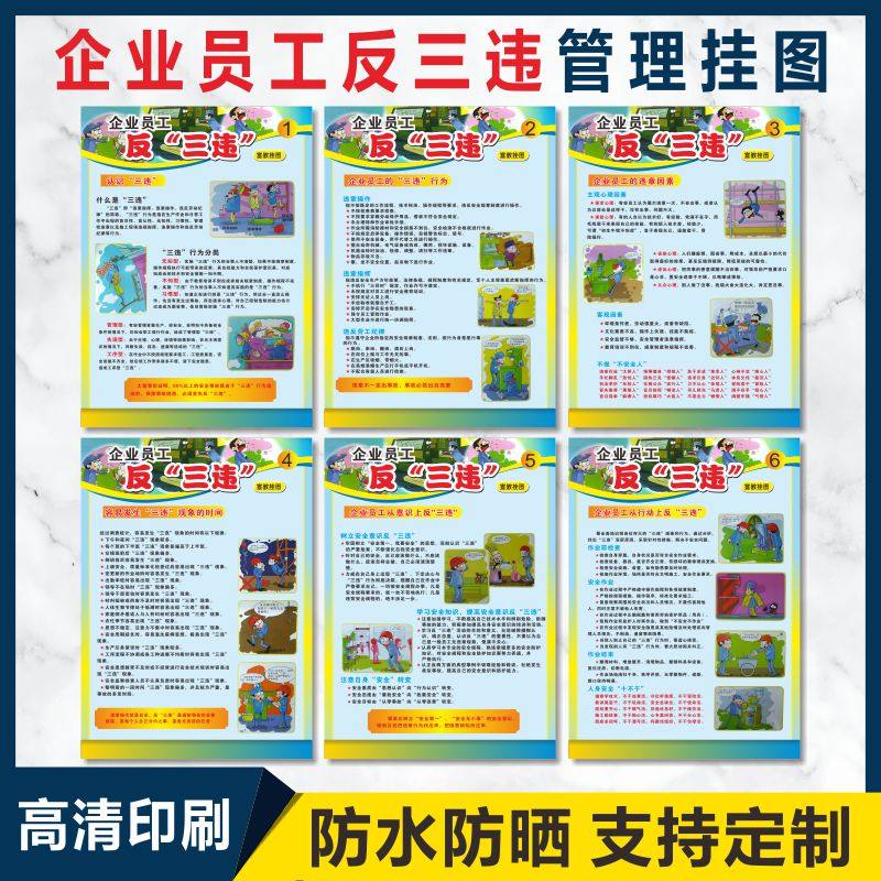 反三违安全宣传挂图企业员工工地生产管理规范标志警告提示标示牌违章