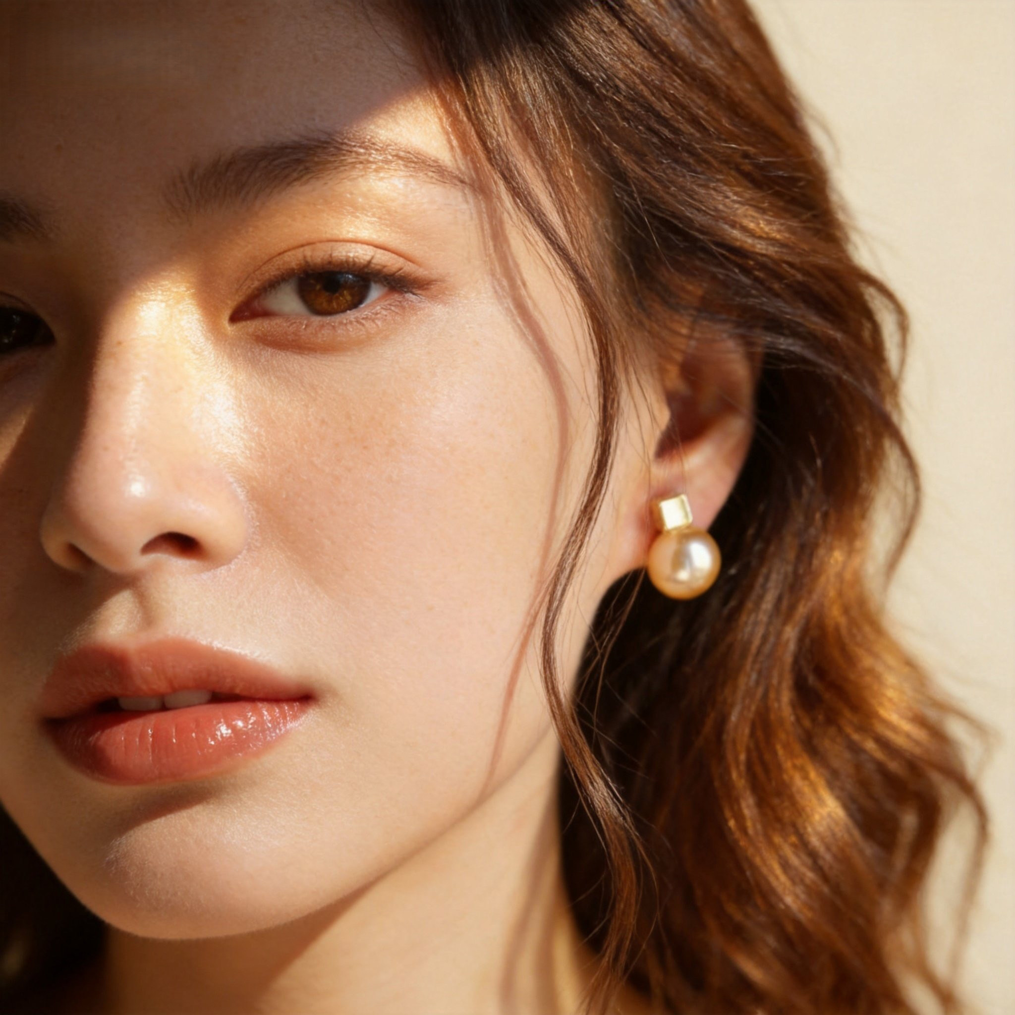 金色方形仿珍珠耳钉名媛风耳饰女