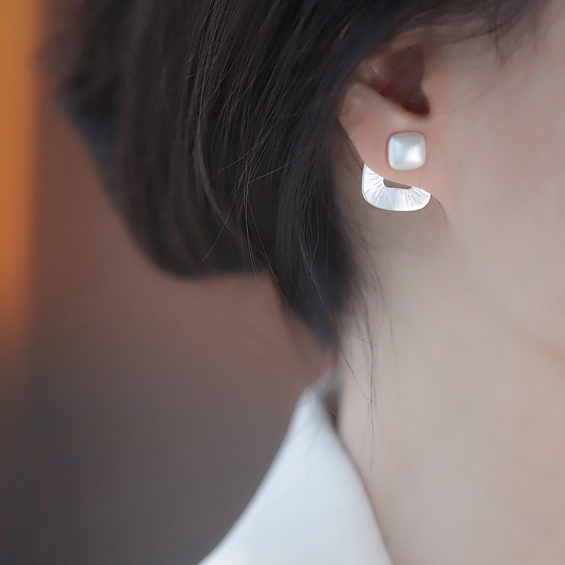 s925纯银复古方形后挂式耳钉女