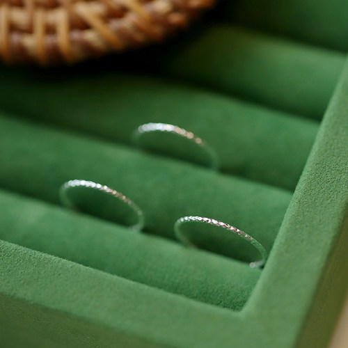 s925纯银素圈简约戒指女超闪车花