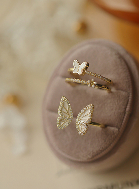 甜美小花蝴蝶简约开口戒指女百搭