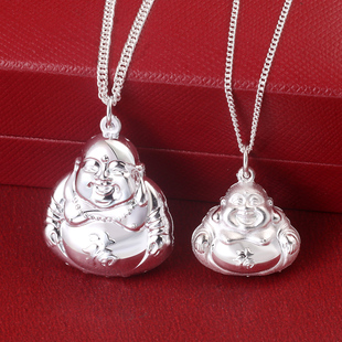 999足银弥勒佛项链女 民族风佛公保平安护身符笑脸银佛像生日礼物