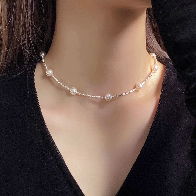 s925银碎银子碎银几两项链珍珠女