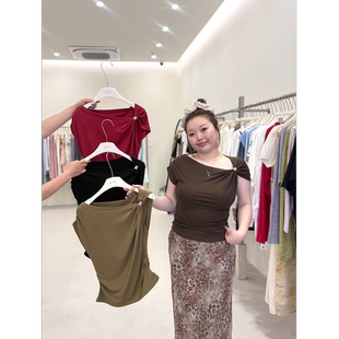 慧芝huizhi HZ887古早美女T 定制款 修身肩扣天丝微胖显瘦T