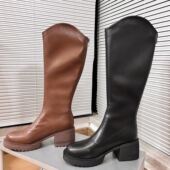 慧芝 huizhi辣妹战靴 6.5cm粗跟厚底v字型显瘦显腿直长靴