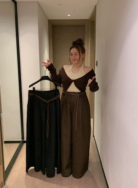 慧芝huizhi A181长裤 定制款 带腰带垂感微胖显瘦通勤休闲长裤