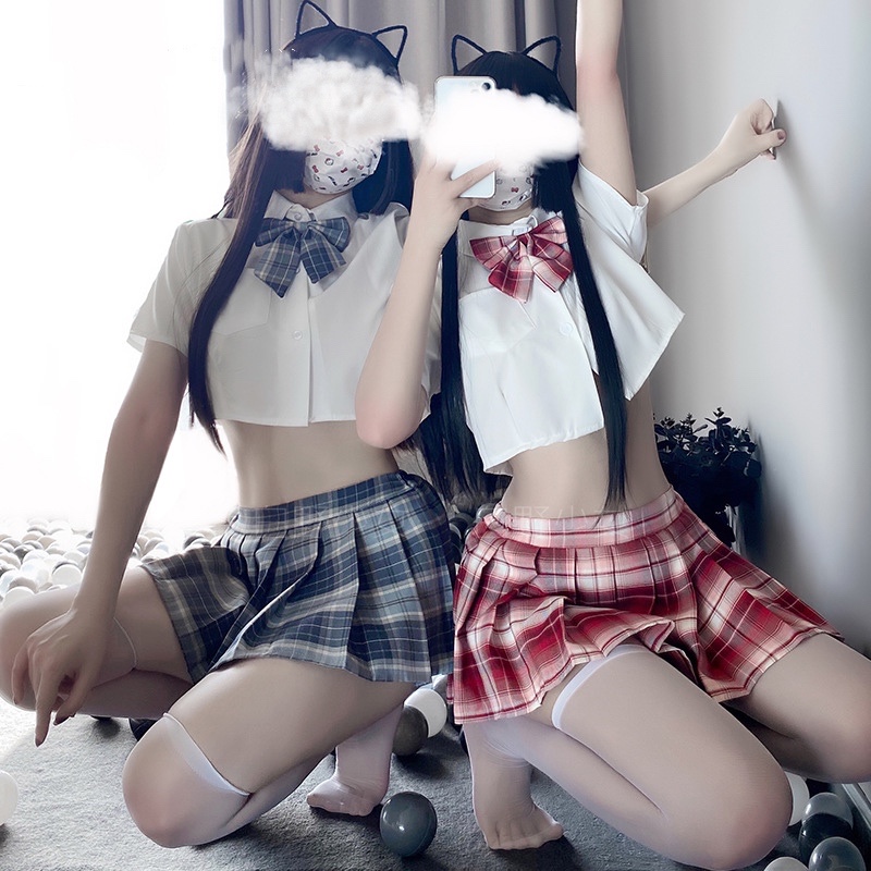 甜美jk短款衬衫学院风性感套装