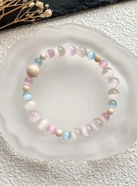 「梨花院落」新中式荔枝冻猫眼石手串复古温柔气质白化石串珠手饰