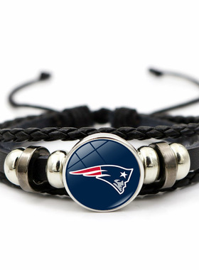 新品NFL美式橄榄球队logo按扣手链朋克风格多层编织皮革手饰
