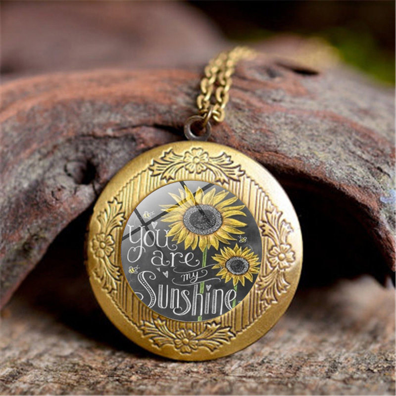 新品配饰 你是我的阳光向日葵时光宝石创意复古相盒项链饰品