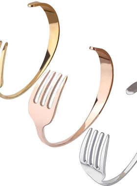 新款创意不锈钢叉子手镯 礼物情侣百搭C型开口手环