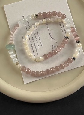 中式【白釉】甜美小清新石头手链百搭少女禅意双层手串