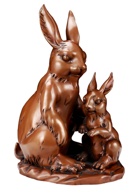 铜匠仁纯铜母子兔紫铜摆件办公室装饰品摆件礼品生日室内摆件i.