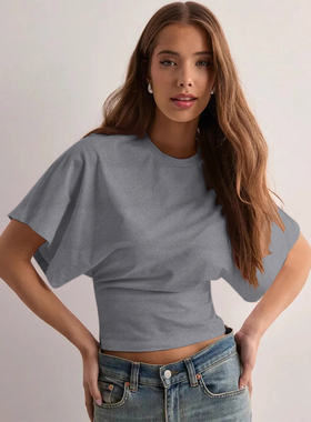 shemoda夏季百搭圆领短袖T恤女街头潮流时尚宽松休闲显瘦辣妹上衣