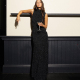 欧美风黑色亮丝半高领无袖 显瘦显身材飘带过膝长裙子 连衣裙女修身