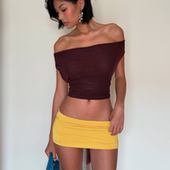 shemoda海边度假风荡领挂脖露背绑带上衣背心包臀短裙两件套装 女