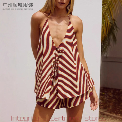 PrintedCasualLinenStripedDress