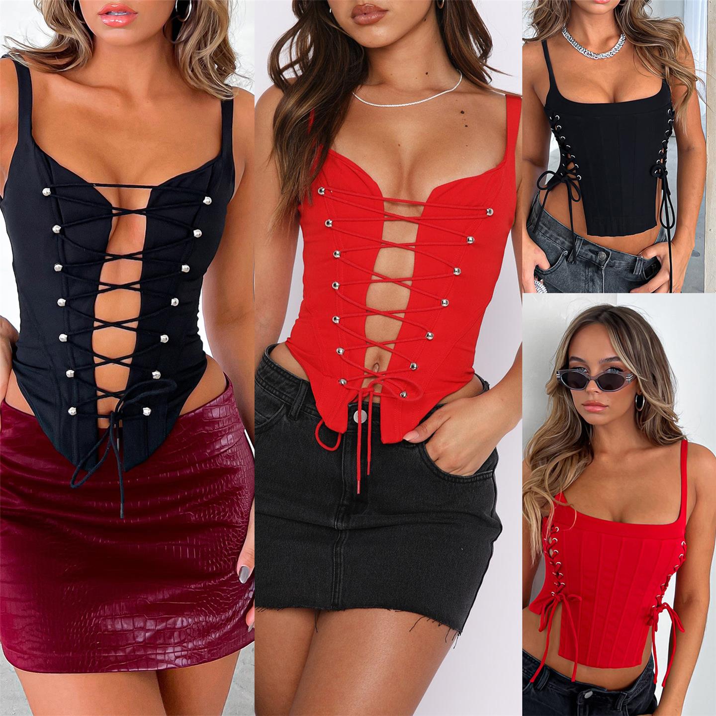 Sexy printed camisole vacation casual lace up shirt dress夏