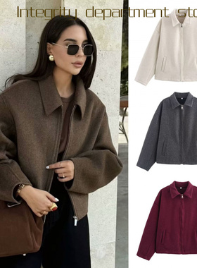 Casual coat, loose stand collar cotton jacket爆款风纯色阔型