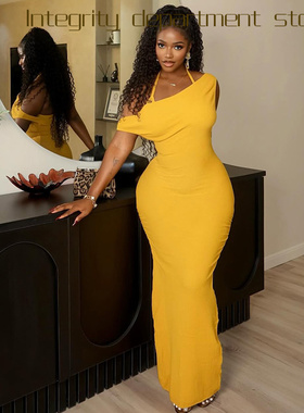 Printed sleeveless sexy suspender dress风气质修身包臀优雅一