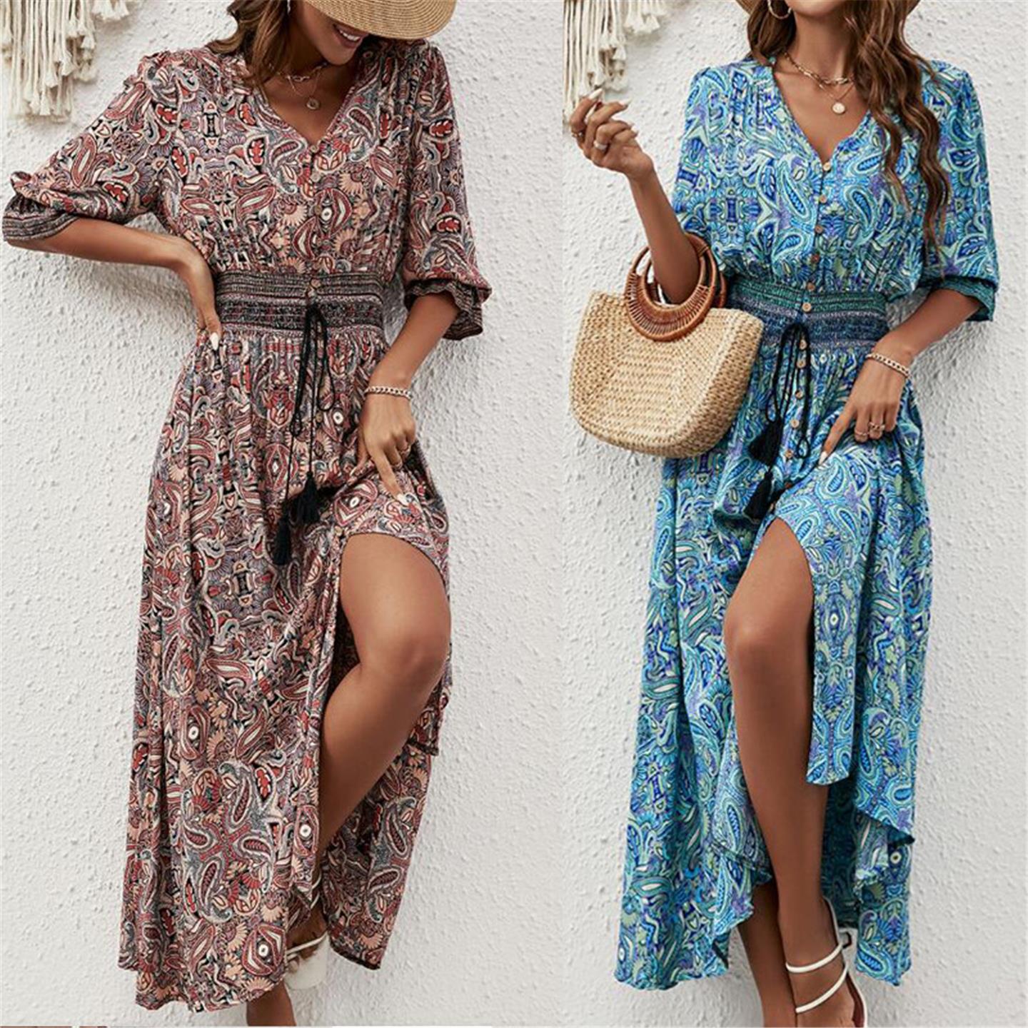 Sexy dress women's slim neck hanging strap print suit春秋七