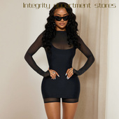 perspective sexy fit Deep slim lace f秋季 dress 纯色长袖 网