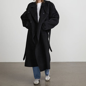 shirt Casual jacke秋冬气质纯色翻 long sleeved waist cinched