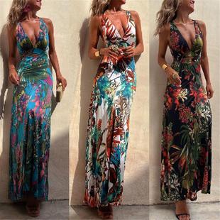 vacation casual lace Sexy shirt camisole dress202 printed