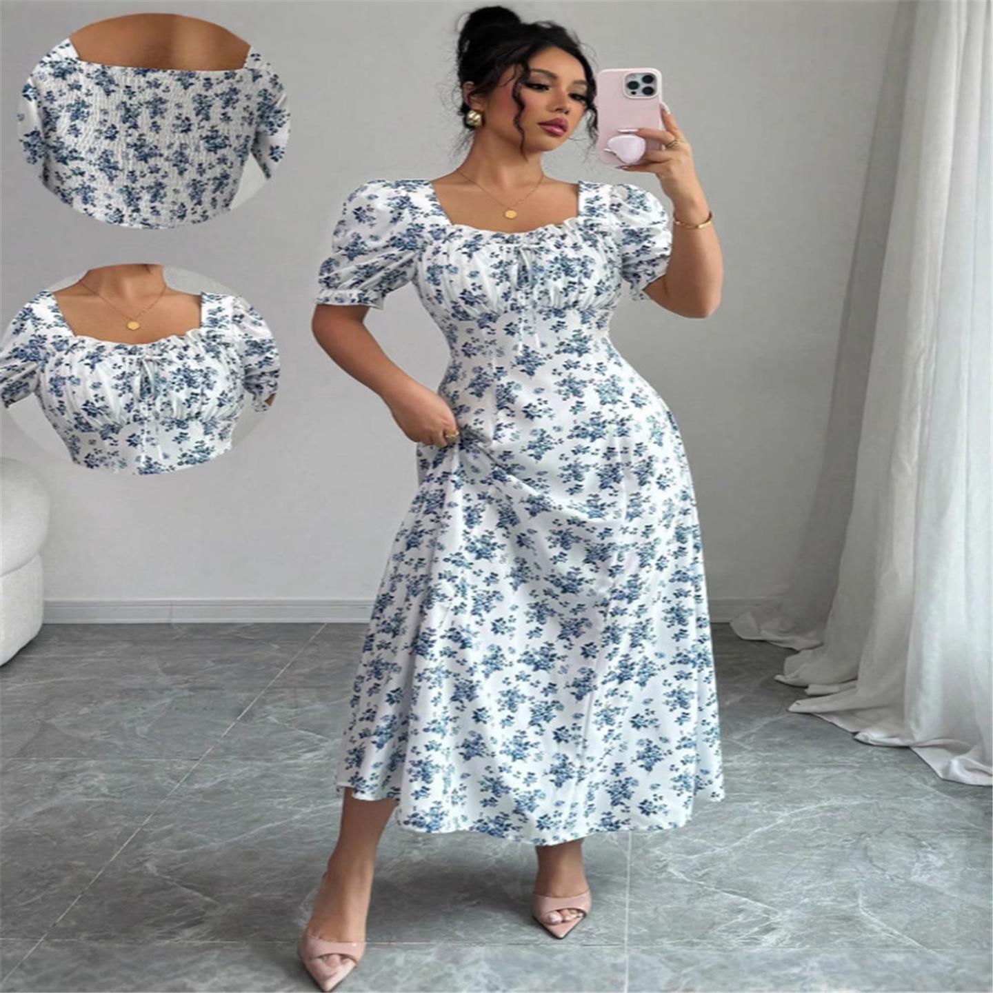 Sexy dress women's slim neck hanging strap print suit夏季时