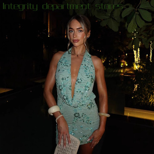 sequin deep dress挂脖露背性感辣妹亮片 tank top floral Sexy