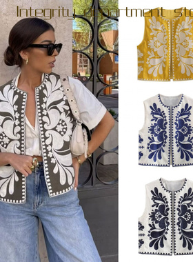 Casual coat, loose stand collar cotton jacket爆款无袖刺绣马